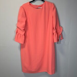 Maggy L Coral Ruffle Bell Sleeve Shift Dress‎ Size 16 NWT